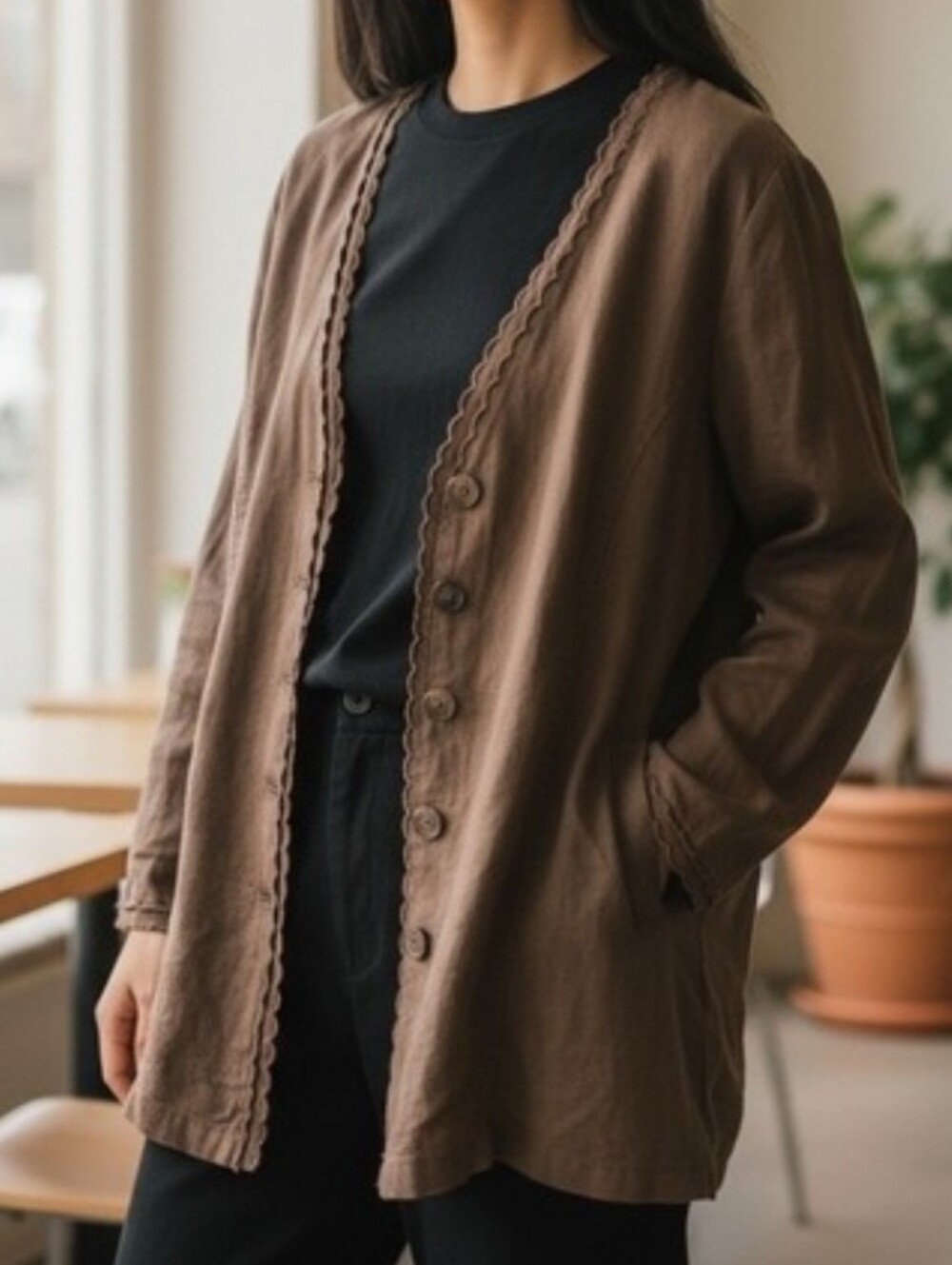 J. Jill Brown Linen Jacket, Sz M